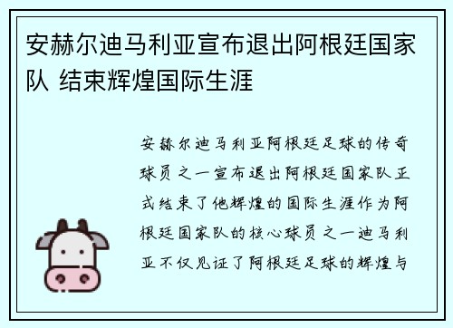 安赫尔迪马利亚宣布退出阿根廷国家队 结束辉煌国际生涯