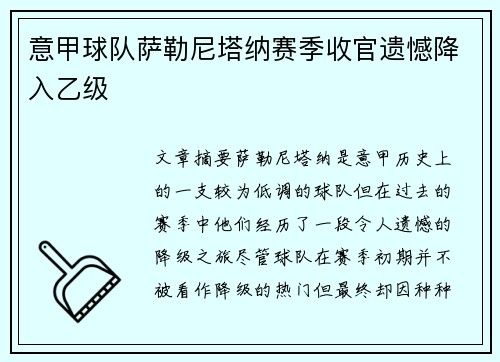 意甲球队萨勒尼塔纳赛季收官遗憾降入乙级